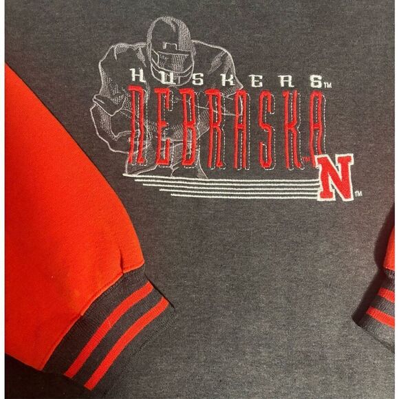 Logo 7 Nebraska Huskers Vintage 90s Sweatshirt Adult XL Black Red NCAA Football - Picture 2 of 8